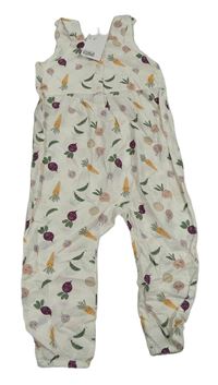 Bílé melírované plátěné laclové kalhoty se zeleninou H&M