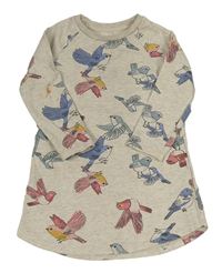 Světlebéžové melírované teplákové šaty s ptáčky H&M