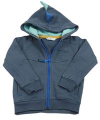 Tmavomodrošedá propínací mikina s 3D dinosaurem a kapucí s ostny M&S