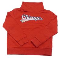 Červená melírovaná mikina s nápisem a komínovým límcem