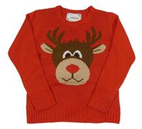 Červený pletený vánoční svetr se sobem 