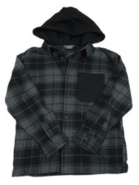 Tmavošedo-černá kostkovaná košile s kapucí PRIMARK