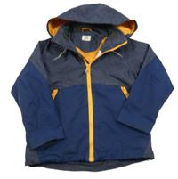 Tmavomodro-melírovaná šusťáková jarní bunda s odepínací kapucí H&M