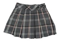 Šedo-černo-světlerůžovo-bílá kostkovaná skládaná sukně s přezkou C&A