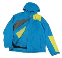 Azurorovo-šdo-žlutá šusťáková zimní lyžařská bunda s kapucí Ziener