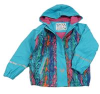 Tyrkysovo-pestrá nepromokavá jarní bunda s kapucí lupilu
