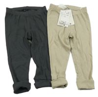 Nové - 2x - Žebrované tepláky- Tmavošedé, béžové H&M