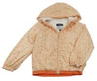 Meruňkovo-jahodová vzorovaná šusťáková jarní bunda s kapucí KIABI