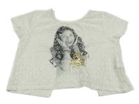 Bílé vzorované krajkové průsvitné crop tričko s dívkou - Soy Luna C&A