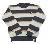 Tnavošedo-bílo-lososovo-fialový pruhovaný žebrovaný svetr s nášivkou GARCIA