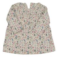 Smetanové teplákové šaty s kytičkami a volánky a všitým body PRIMARK