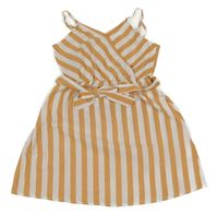 Karamelovo-bílé pruhované letní šaty s páskem SHEIN