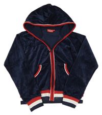 Tmavomodrá sametová propínací mikina s pruhy a kapucí Campus