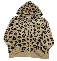 Světlehnědo-černo-hnědá vzorovaná plyšová propínací oversize mikina s kapucí H&M