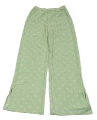 Světlezelené květované straight PULL ON kalhoty H&M