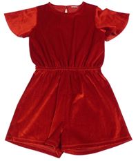 Červený sametový kraťasový overal se třpytkami F&F