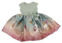 Olivovo-starorůžové šaty se zajíčky a motýlky a mašli H&M