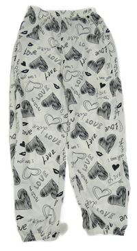 Bílé cuff lehké kalhoty se srdíčky a nápisy 