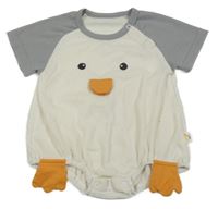 Smetanovo-šedý žebrovaný kraťasový overal s tučňáčkem