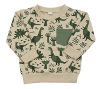 Pudrová mikina s dinosaury a listy a kapsou