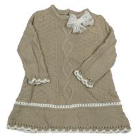 Šedobéžové vzorované svetrové šaty s mašlí MAX STUDIO