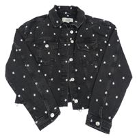 Černá riflová crop bunda s bílými květy a límečkem New Look