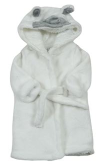 Bílý chlupatý zateplený župan s kapucí - medvídek F&F