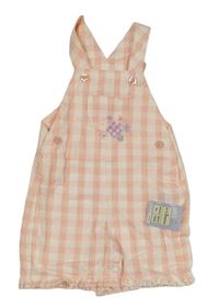 Růžovo-bílé kostkované plátěné laclové kraťasy s květy M&S