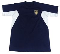 Tmavomodro-bílé sportovní tričko s potiskem