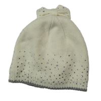 Smetanová čepice s kamínky a mašlí Topolino