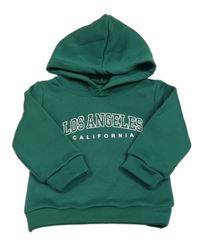 Tmavozelená mikina s nápisem a kapucí