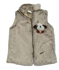 Hnědo-béžová kožešinová zateplená vesta s bernardýnem