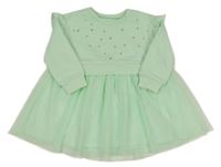 Zelenkavé teplákovo/tylové šaty s trojlístky Dunnes