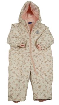 Pudrová květovaná šusťáková zimní kombinéza s kapucí Lupilu