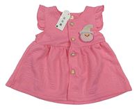 Nové - Růžové vzorované propínací šaty s nášivkou