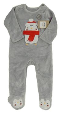 Nové - Šedý chlupatý overal s tučňákem Nutmeg