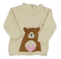 Krémová svetrová tunika s medvědem Topomini