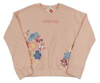 Nové - Růžová mikina s květy s flitry