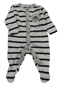 Bílo-tmavomodrý pruhovaný overal s kapsou s opicí Next