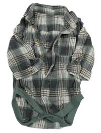 Tmavošedo-bílo-zelené kostkované flanelové košilové body George