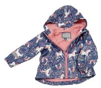 Tmavomodrá květovaná nepromokavá jarní bunda s jednorožci a kapucí Lily & Dan
