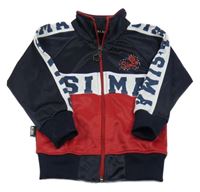 Tmavomodro-červeno-bílá sportovní propínací mikina s nápisem