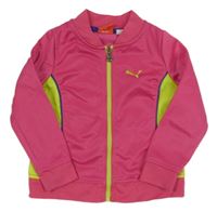 Tmavorůžovo-limetková sportovní propínací mikina Puma