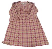 Růžovo-malinovo-žluté kostkované vlněné šaty se srdíčky a volánem Kids