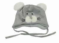 Šedá melírovaná vlněná čepice s čumákem a bambulemi