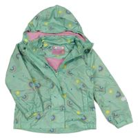 Zelená šusťáková jarní bunda s duhami a kapucí