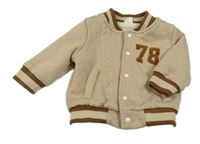 Béžová vzorovaná zateplená propínací mikina s číslem Shein