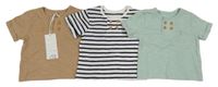 Nové - 3x tričko s knoflíky - hnědé + bílo-tmavomodré pruhované + světlezelené George