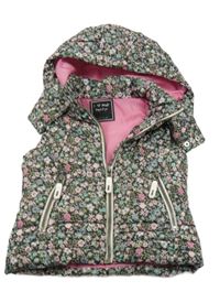 Černá květovaná šusťáková zateplená vesta s kapucí H&M