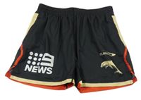 Černo-béžovo-červené šusťákové kraťasy s potiskem